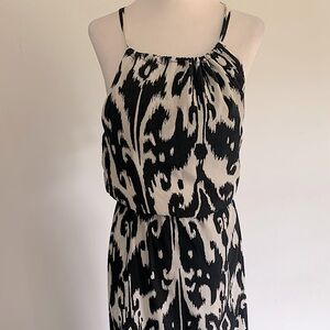 Athleta black and white midi dress. Silky feel. Built in shelf bra. Size XS